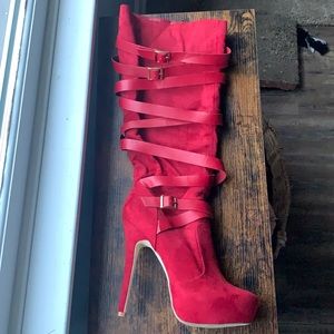 Super hot red knee high platform boots